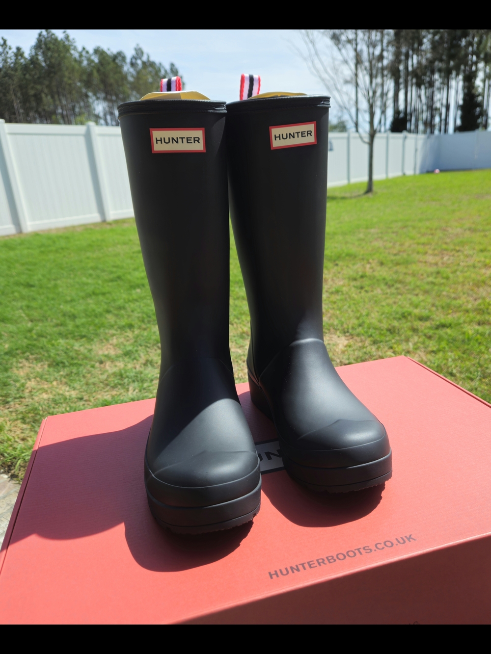 Hunter Matte Black Tall Rain Boots with Red Trim